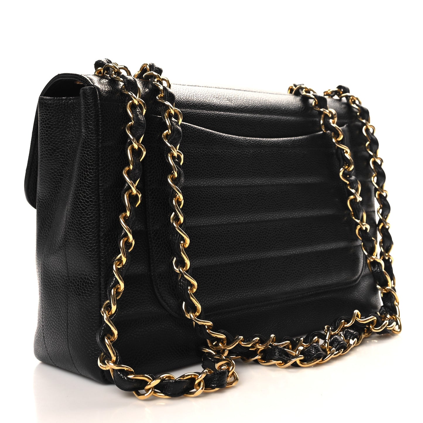 Caviar Horizontal Quilted Jumbo Single Flap Black