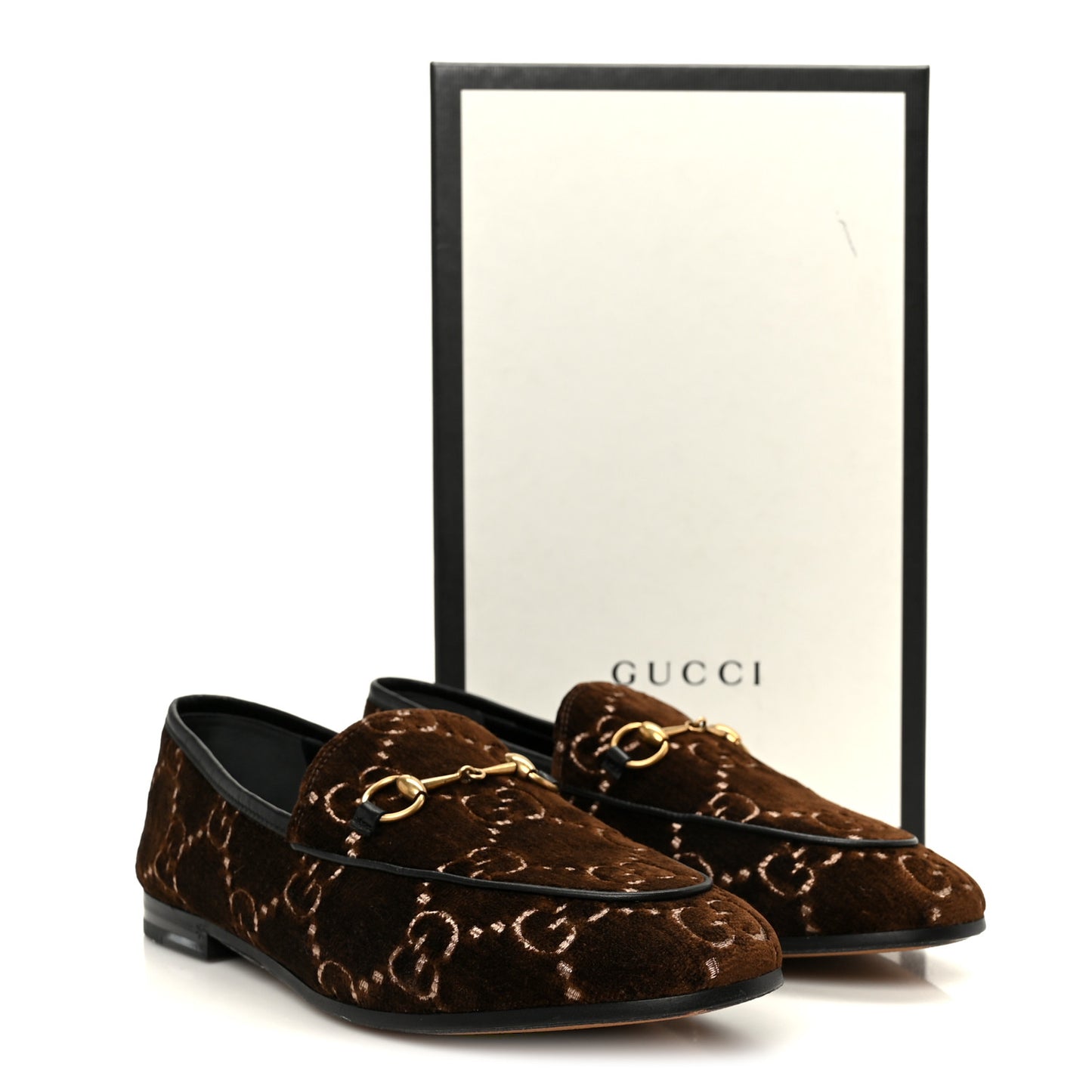 Velvet GG Monogram Horsebit Womens Jordaan Loafers 40 Brown Black