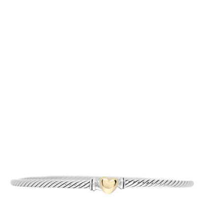 David Yurman Sterling Silver 18K Yellow Gold 3mm Cable Collectibles Heart Bracelet 1 of 3