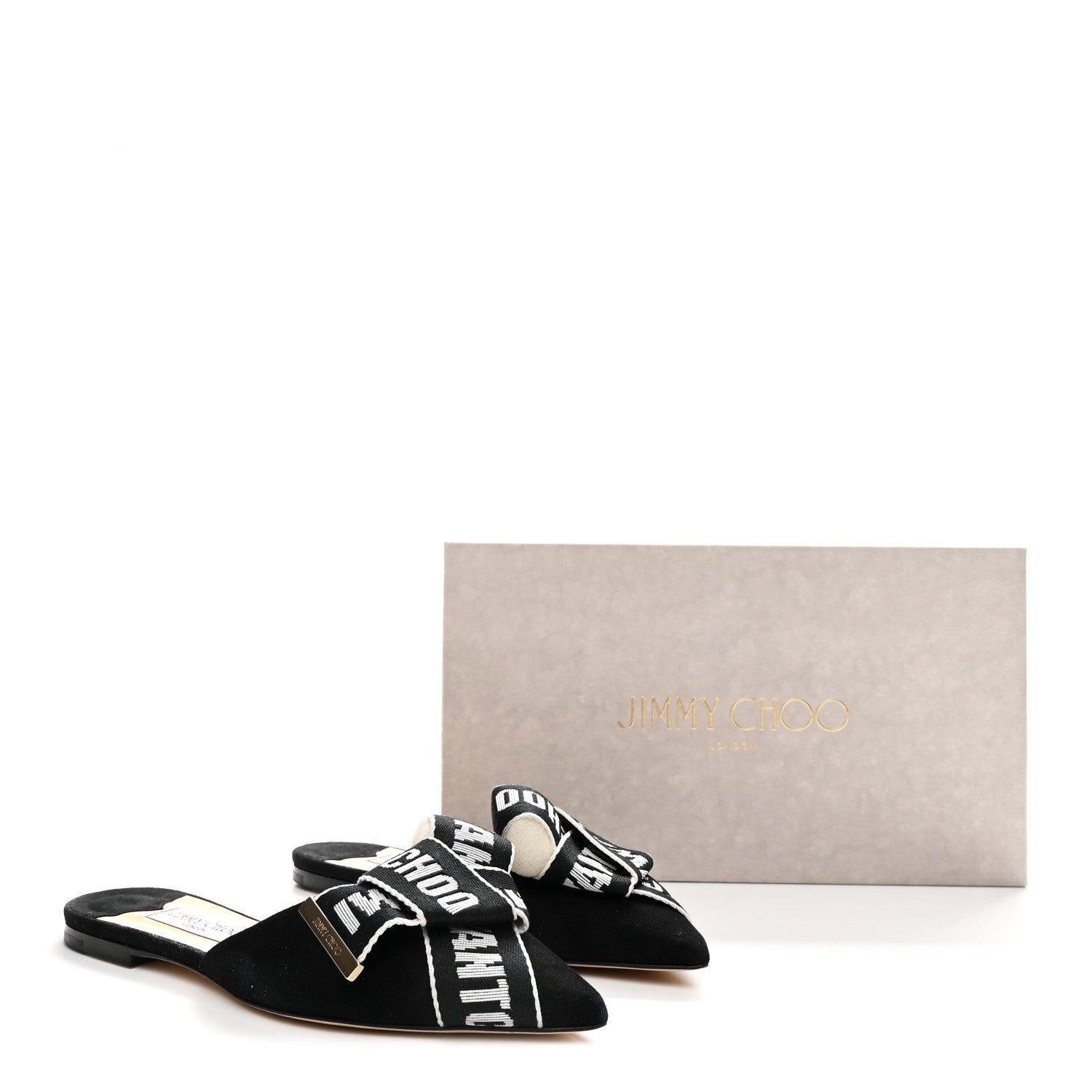 Jimmy Choo Suede Gretchen Logo Flat Mules 39 Black Chalk 9 of 9