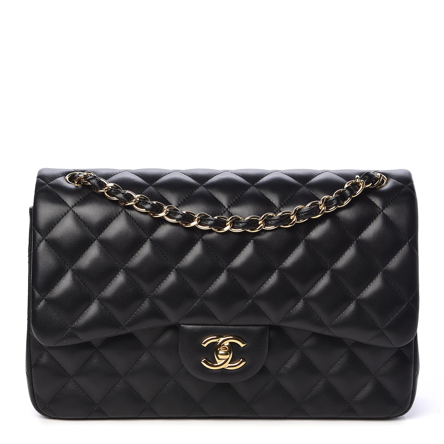 Lambskin Quilted Jumbo Double Flap Black