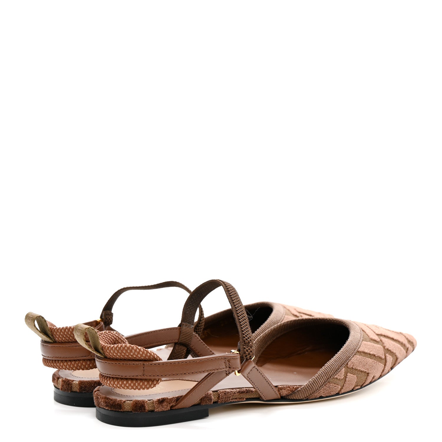 Fendi Tessuto Velluto FF Tapestry Colibri Lite Slingback Ballerina Flats 36.5 Chocolate Gianduia Cioccolato 5 of 11