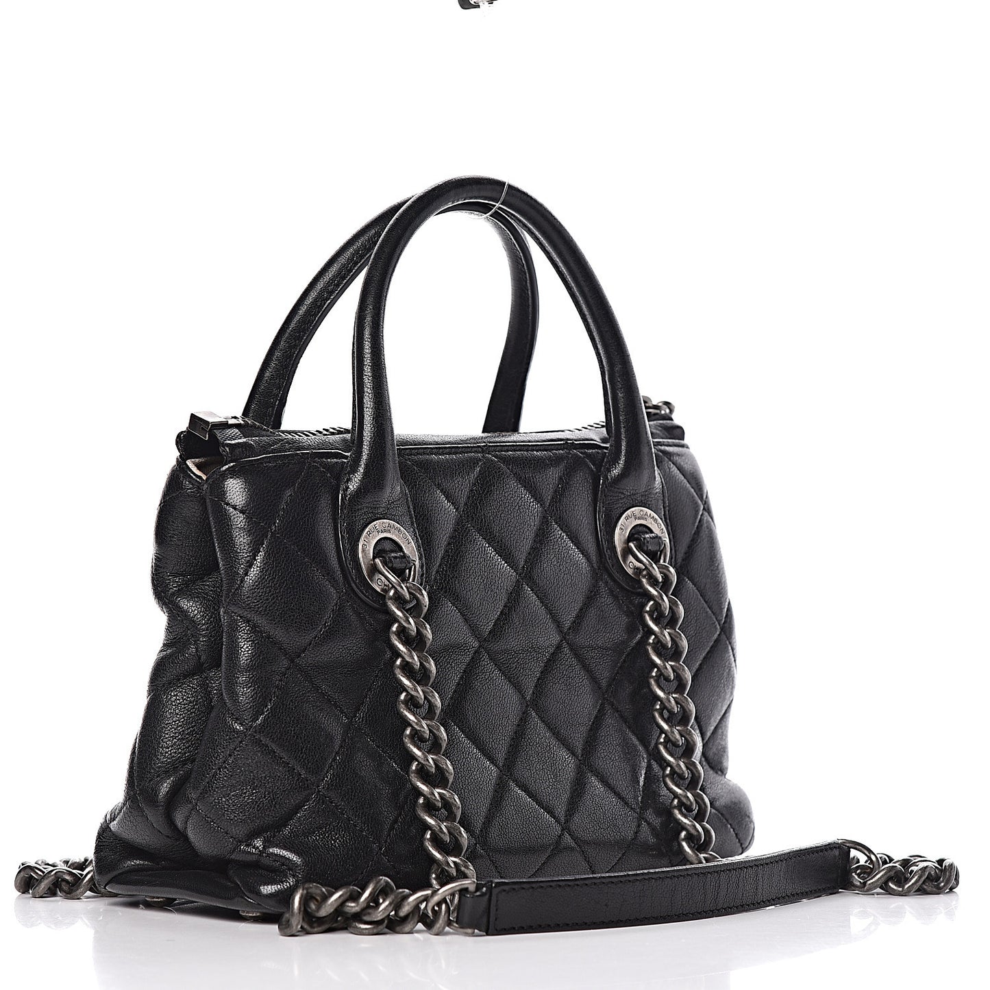 Shiny Sheepskin Quilted Small Shopping Tote Black
