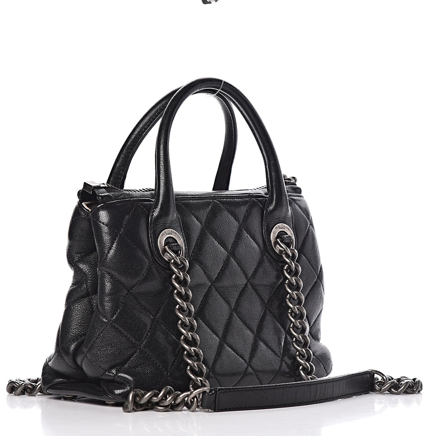 Chanel Shiny Sheepskin Quilted Small Shopping Tote Black 3 of 16