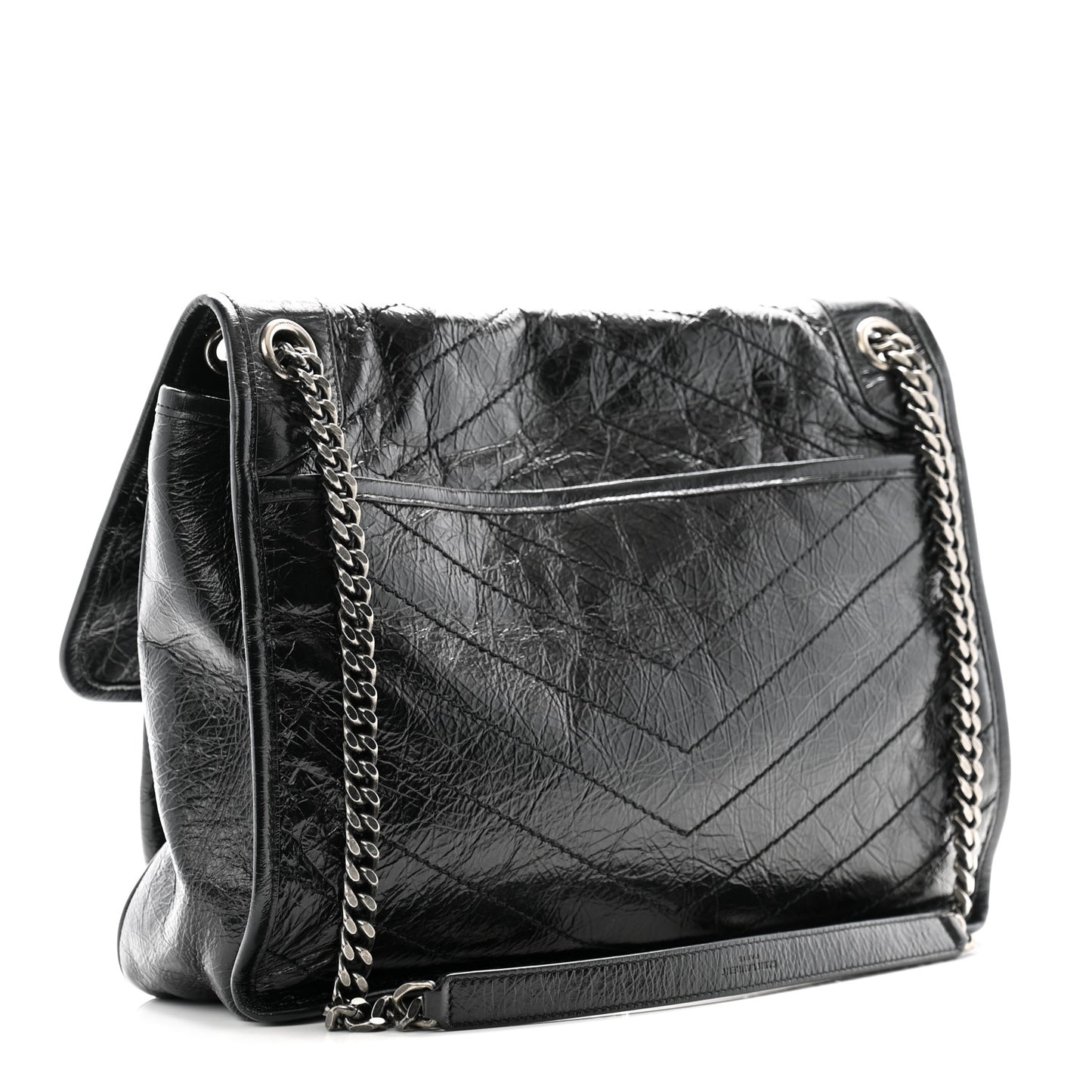 Crinkled Calfskin Matelasse Monogram Medium Niki Chain Satchel Black