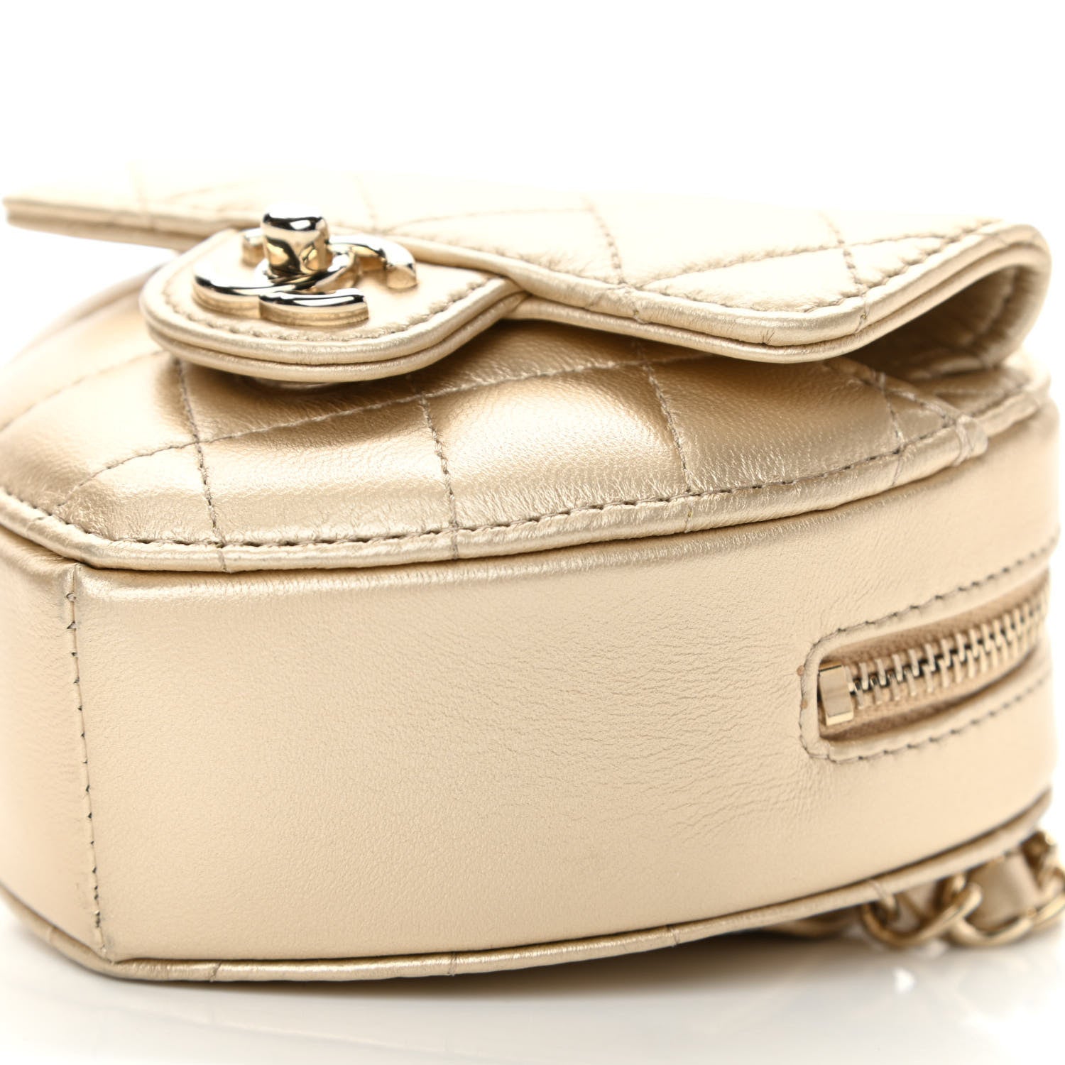 Chanel Metallic Lambskin Quilted CC In Love Heart Waist Belt Bag With Chain Gold 10 of 11