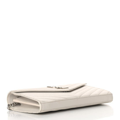 Saint Laurent Grain De Poudre Matelasse Chevron Monogram Chain Wallet White 4 of 10