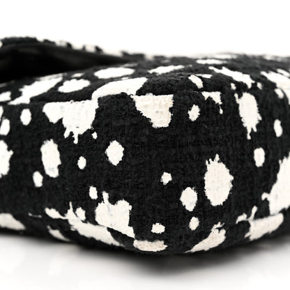 Chanel Tweed Paint Splatter Print Flap Black White 9 of 13