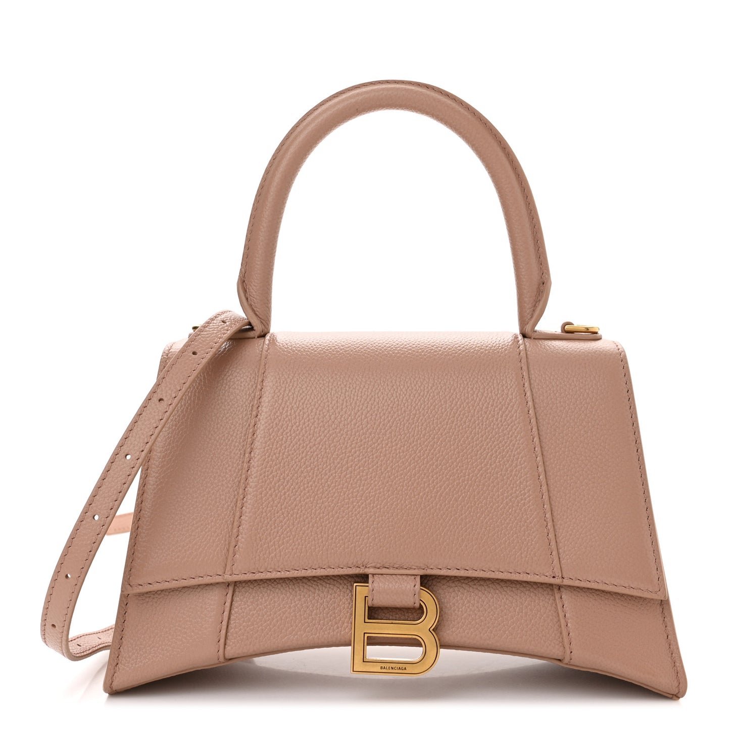 Grained Calfskin Small Hourglass Top Handle Bag Nude Beige