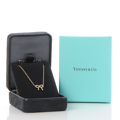 Tiffany 18K Rose Gold Diamond Mini Bow Pendant Necklace 6 of 6