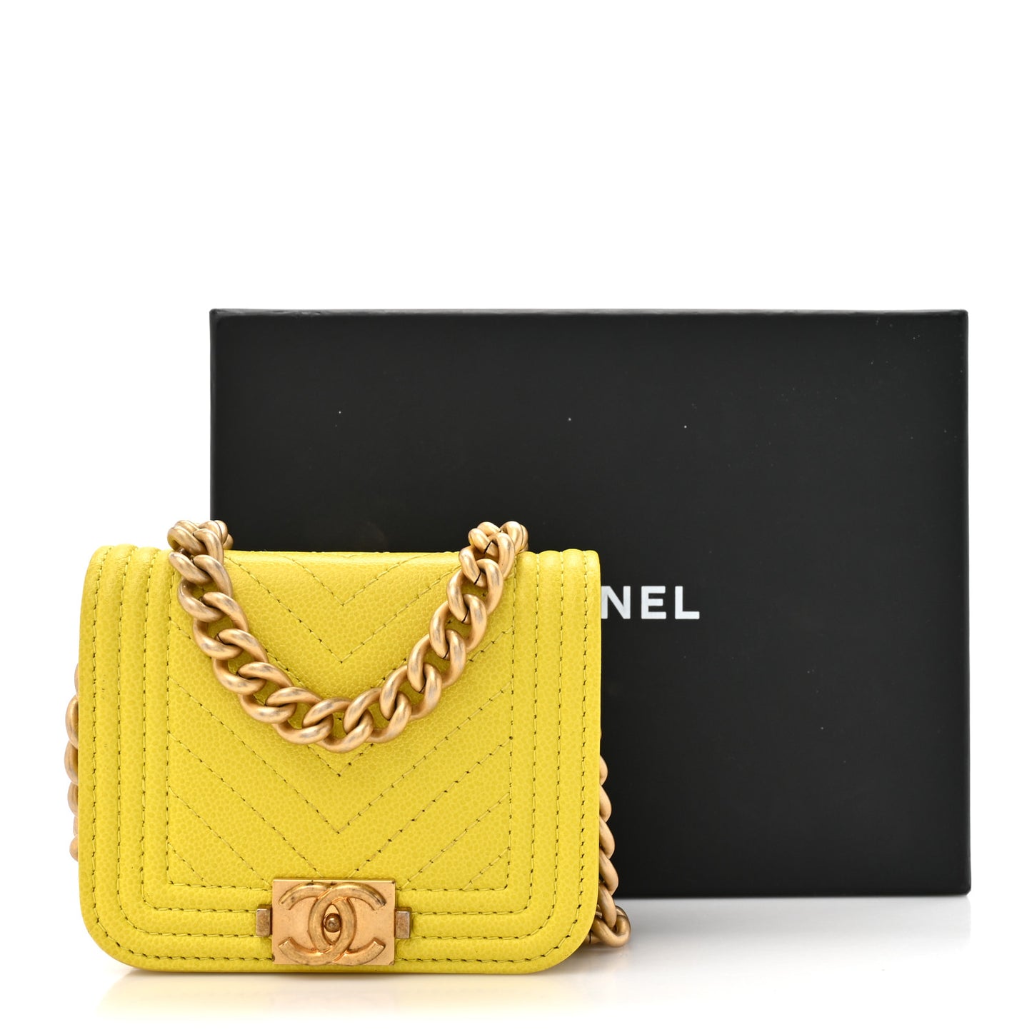 Caviar Chevron Quilted Boy Flap Waist Belt Bag Yellow