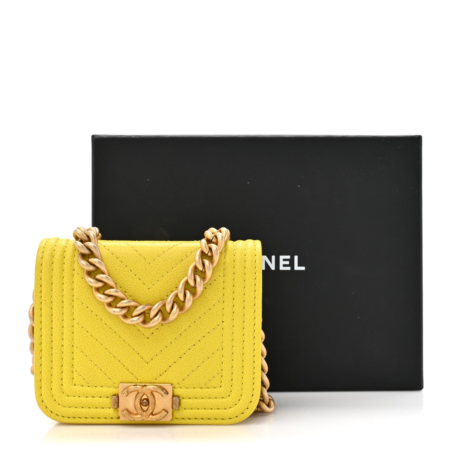 Chanel Caviar Chevron Quilted Boy Flap Waist Belt Bag Yellow 15 of 15