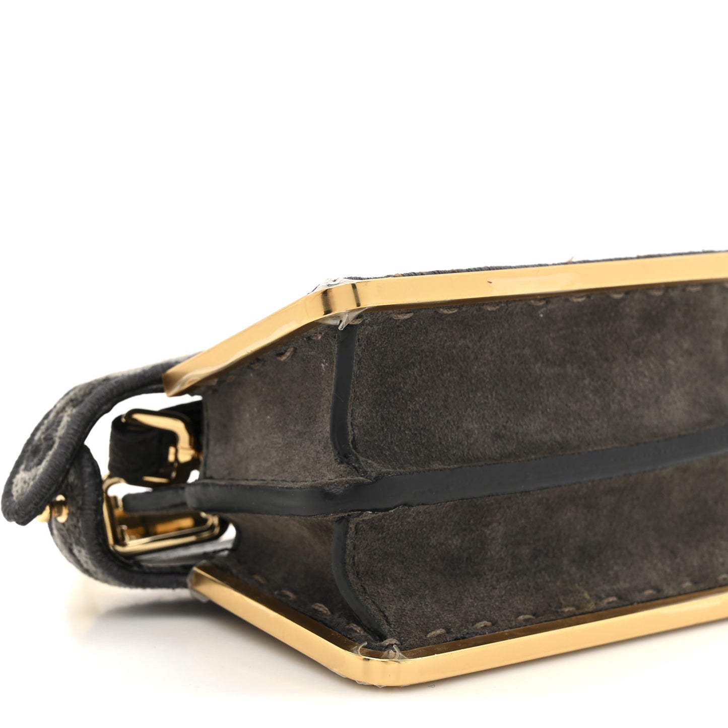 Fabric Calfskin Nano Peekaboo Maxi Handle Satchel Anthracite Asfalto