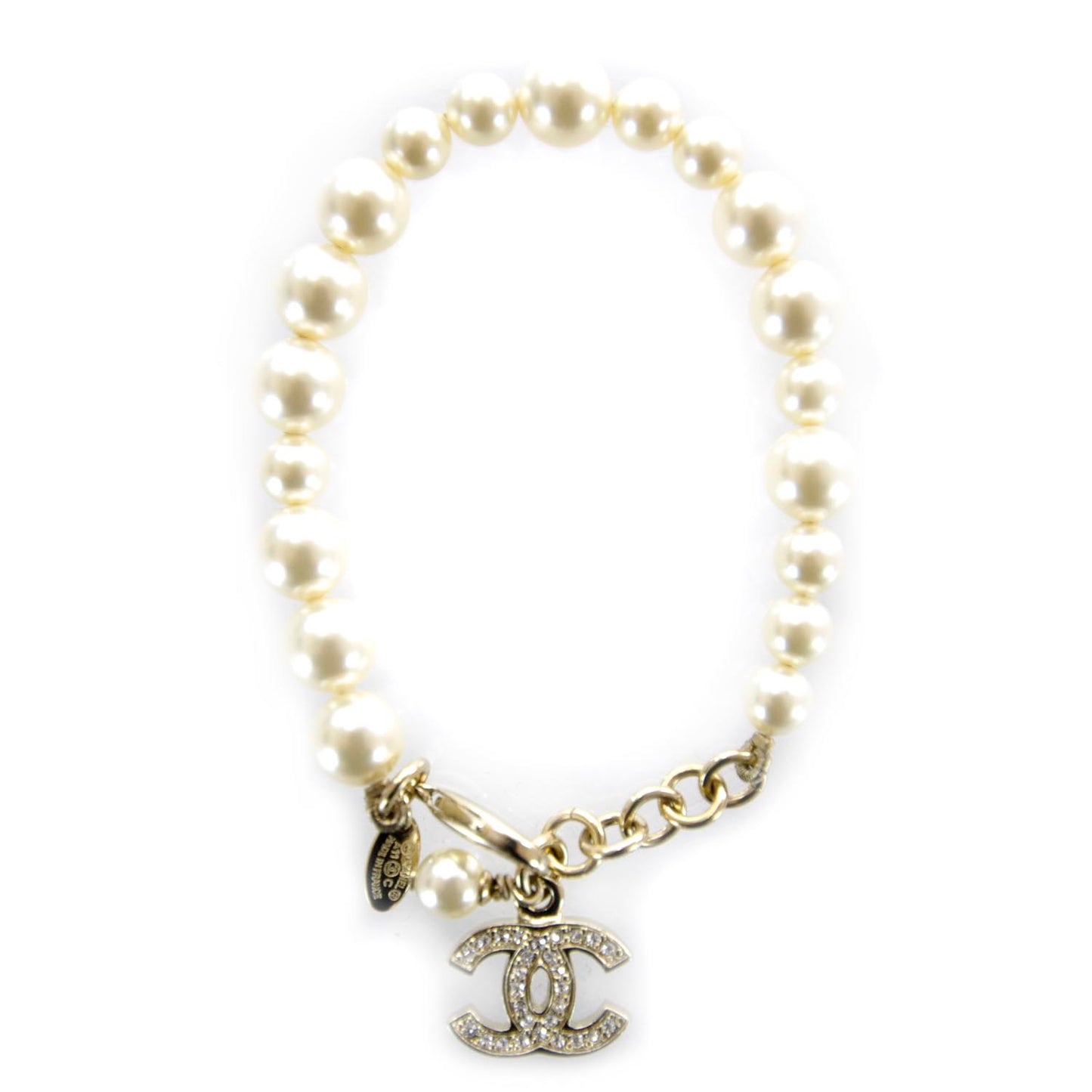 Crystal CC Pearl Bracelet Gold