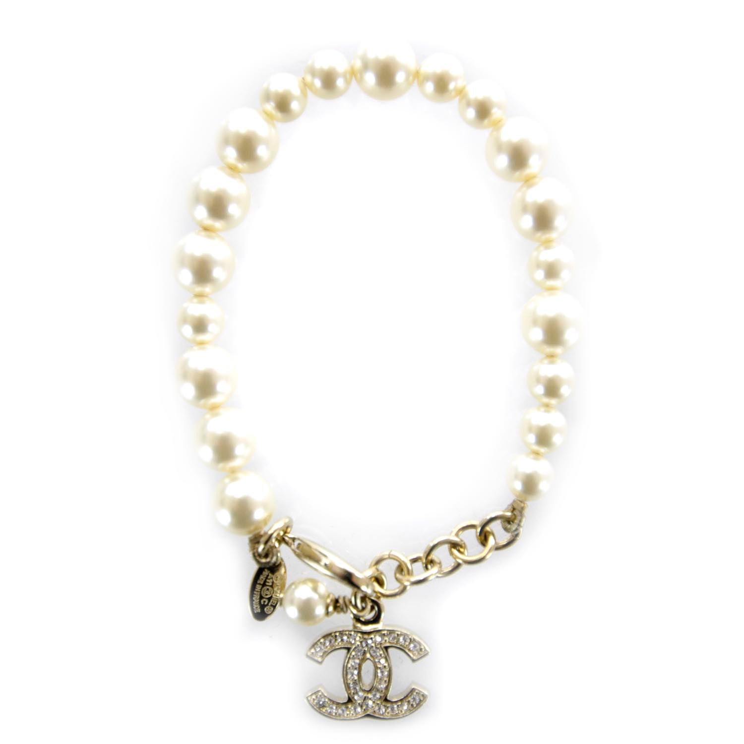Chanel Crystal CC Pearl Bracelet Gold 1 of 4