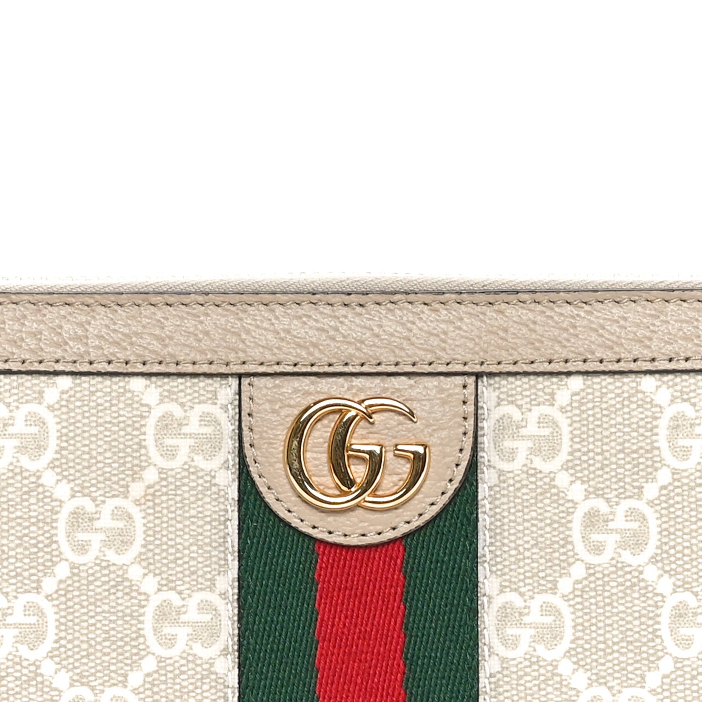 GG Supreme Monogram Textured Dollar Calfskin Web Ophidia Zip Around Wallet Beige Mystic White Oatmeal