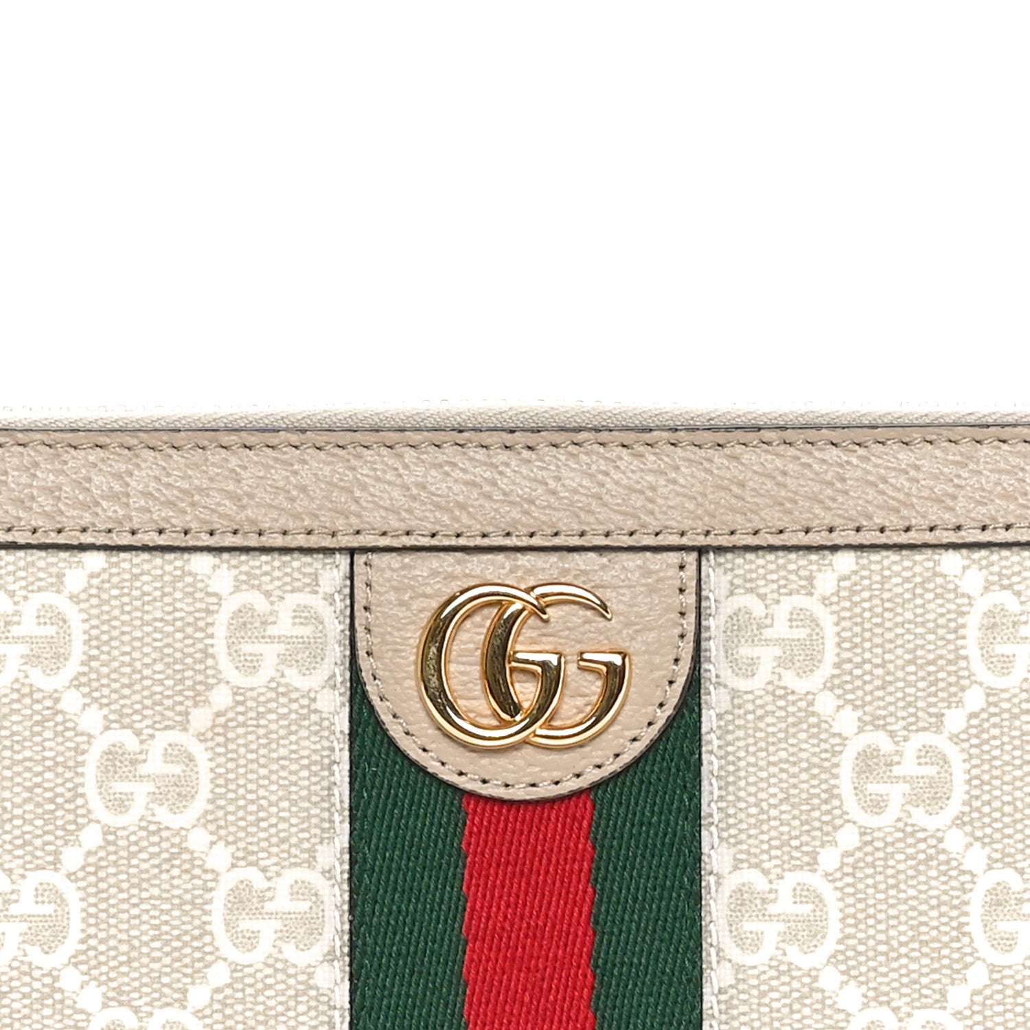 Gucci GG Supreme Monogram Textured Dollar Calfskin Web Ophidia Zip Around Wallet Beige Mystic White Oatmeal 5 of 10