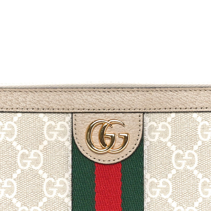 Gucci GG Supreme Monogram Textured Dollar Calfskin Web Ophidia Zip Around Wallet Beige Mystic White Oatmeal 5 of 10