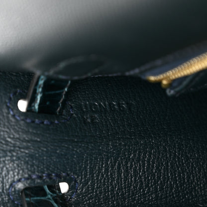 Hermes Madame Calfskin Shiny Niloticus Crocodile Kelly Sellier Touch 25 Vert Rousseau 7 of 11