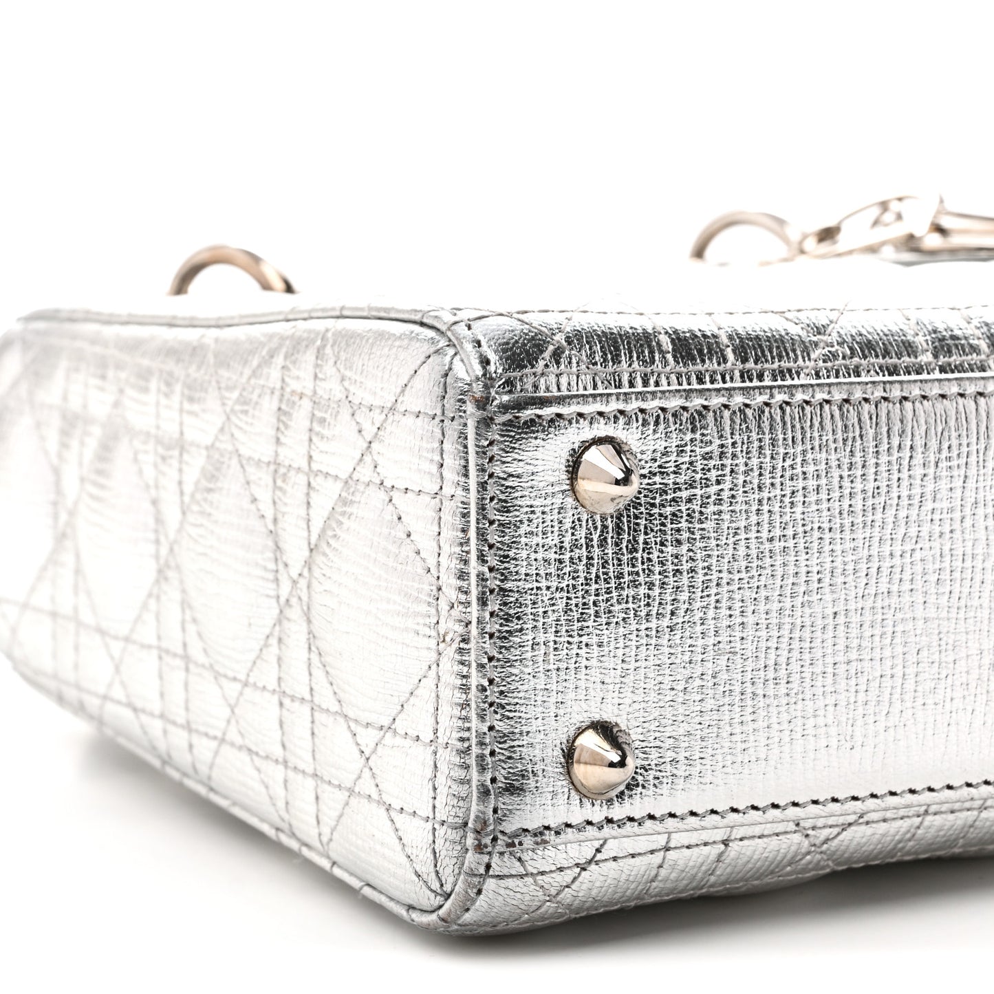 Metallic Grained Calfskin Cannage Small My ABCDior Lady Dior Silver