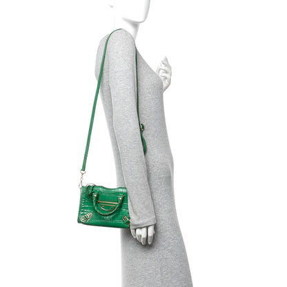 Balenciaga Shiny Supple Calfskin Crocodile Embossed Gold Metallic Edge Hardware Nano City Leaf Green 2 of 16