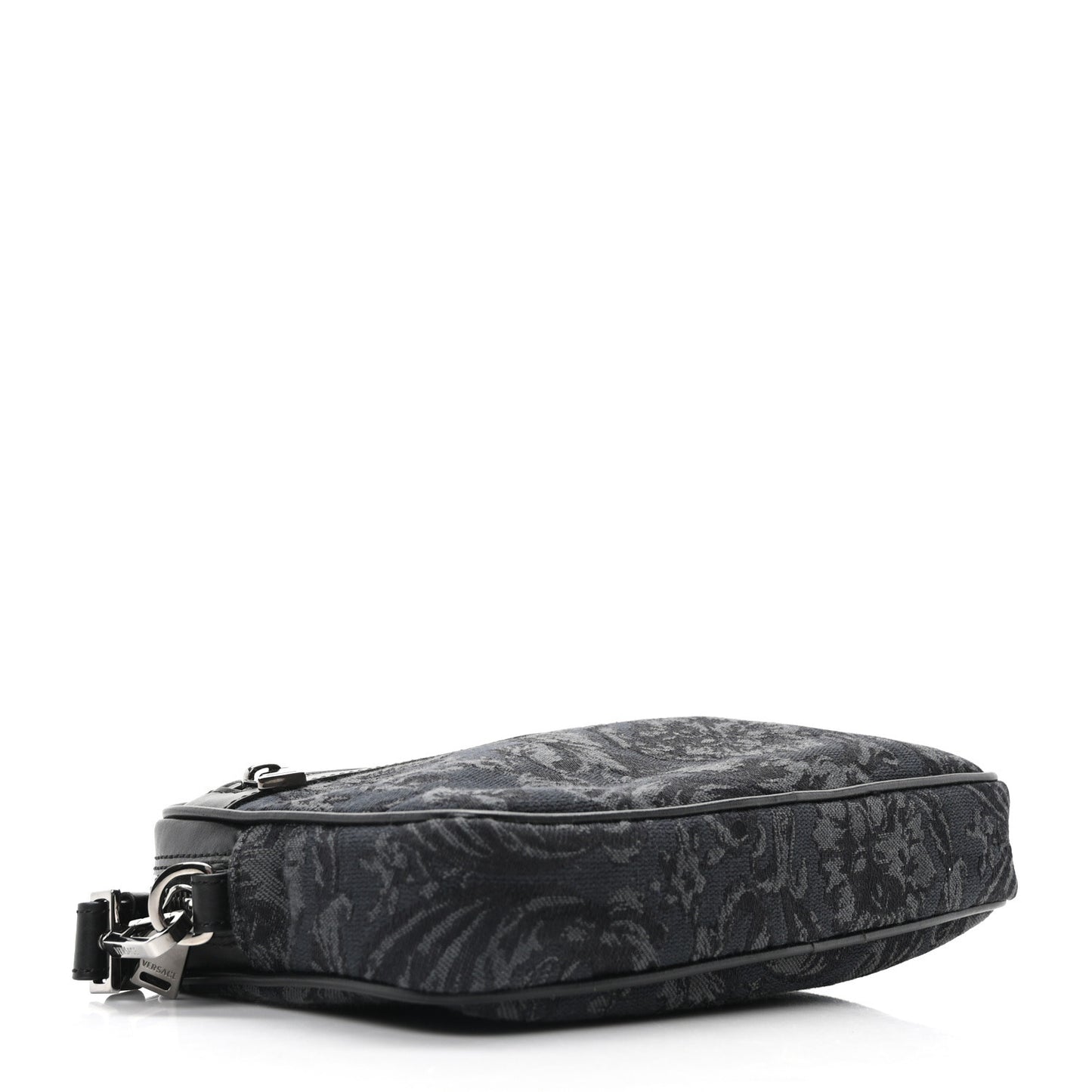 Fabric Jacquard Calfskin Barocco Wristlet Pouch Black