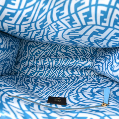 Fendi X SARAH COLEMAN Glazed Canvas Vitello King FF Vertigo Shopping Tote Bag Cyber Blue White 5 of 11