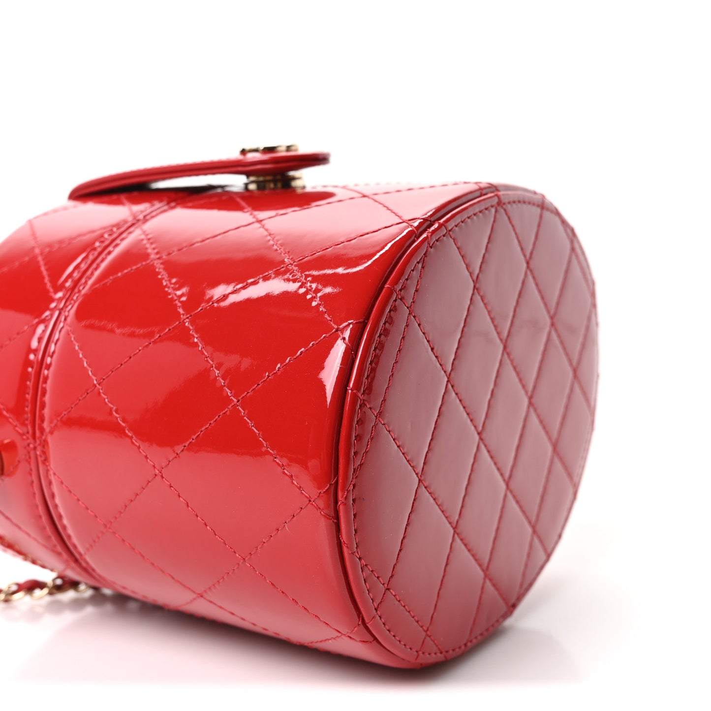 Patent Quilted Small Round Vanity With Chain  Red