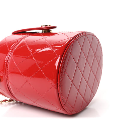 Chanel Patent Quilted Small Round Vanity With Chain  Red 9 of 11