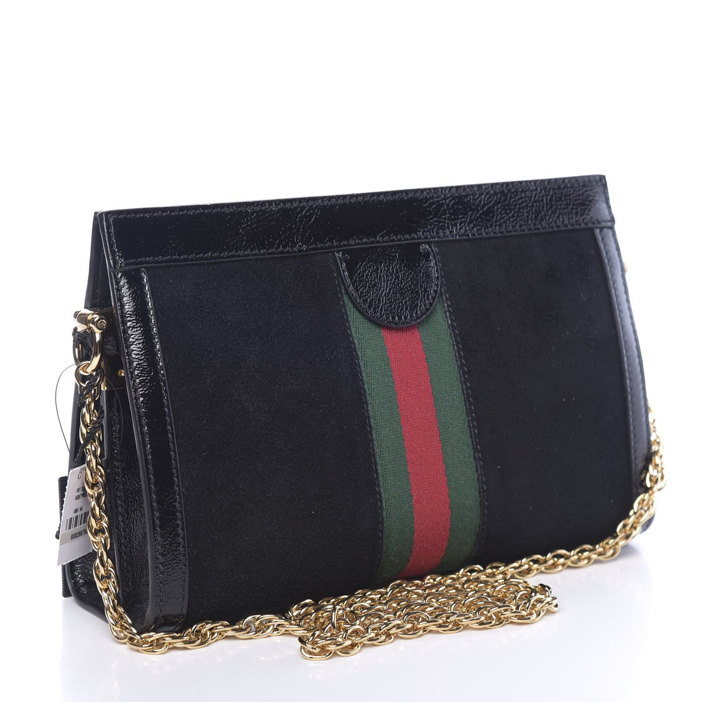 Suede Patent GG Web Small Ophidia Chain Shoulder Bag Black