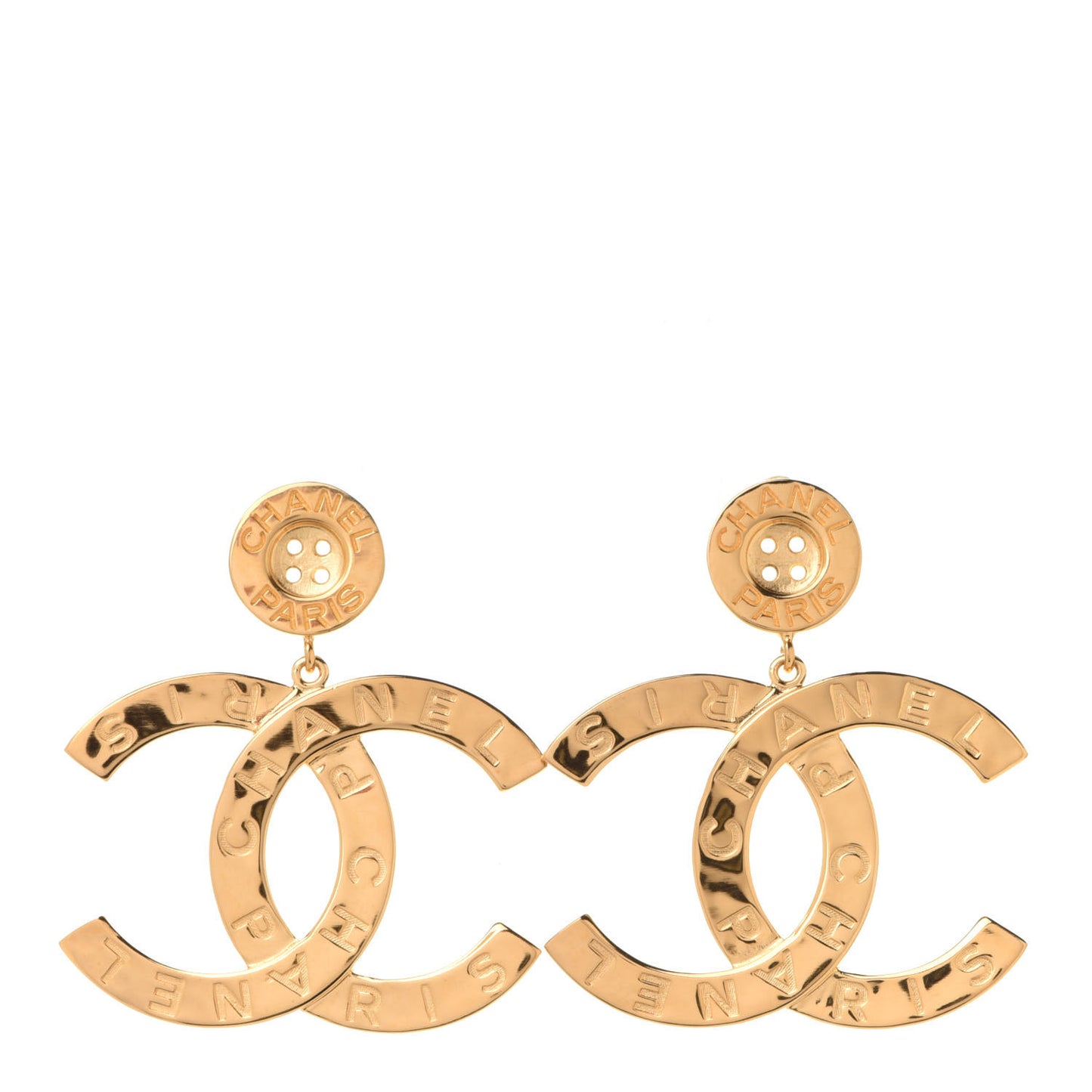 Metal Large Paris Button Earrings Gold