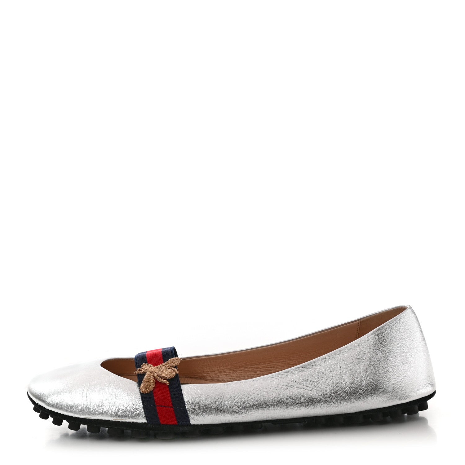 Gucci Metallic Nappa Web Bayadere Ballerina Flats 39 Argento 1 of 10