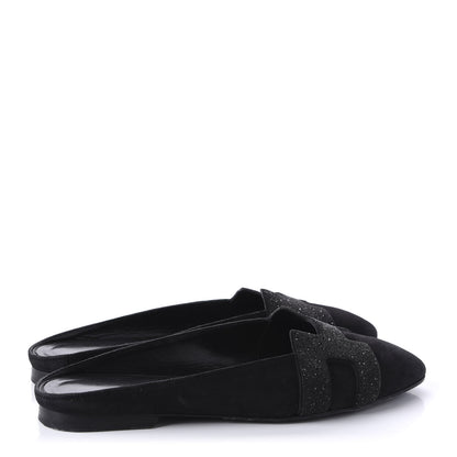 Hermes Suede Goatskin Crystal Roxane Mules 36 Black 4 of 8