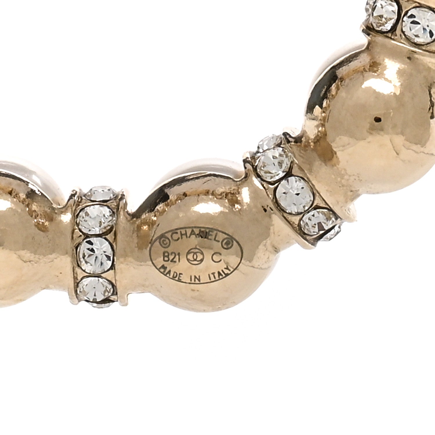 Chanel Pearl Crystal Nefertiti CC Drop Earrings Gold 4 of 5