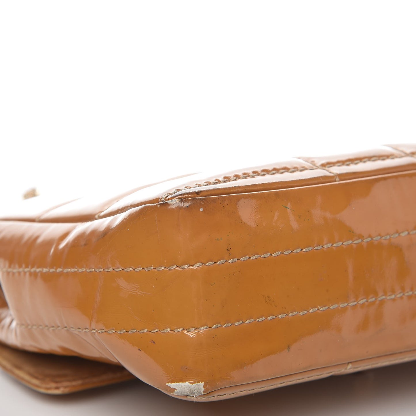 Patent Quilted Medium Chocolate Bar Flap Tan