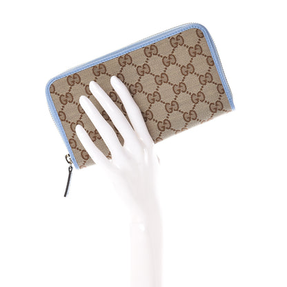 Gucci Monogram Dollar Calfskin Zip Around Wallet Beige Ebony Mineral Blue 2 of 8