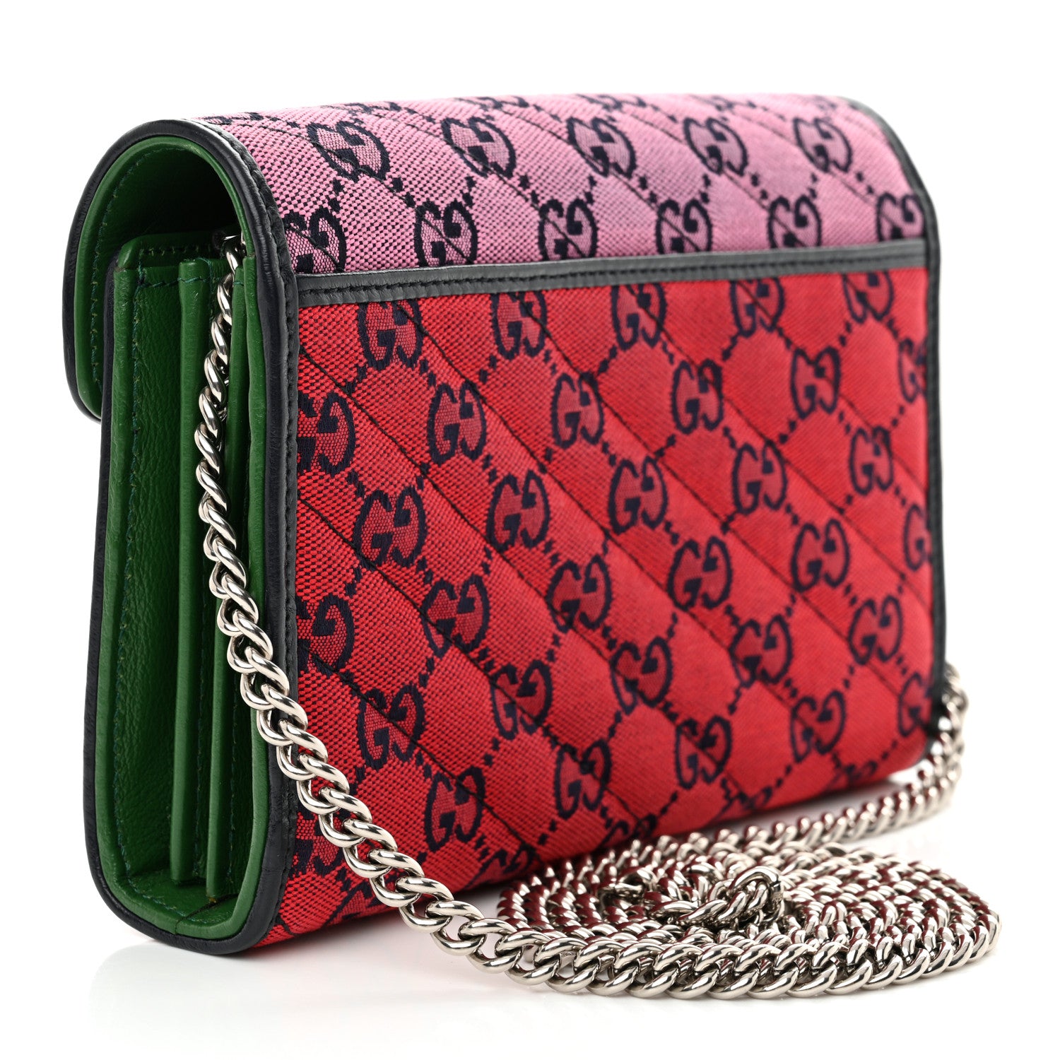 Gucci Monogram Multicolor Matelasse Diagonal GG Marmont Chain Wallet Red Blue Pink Green 3 of 10