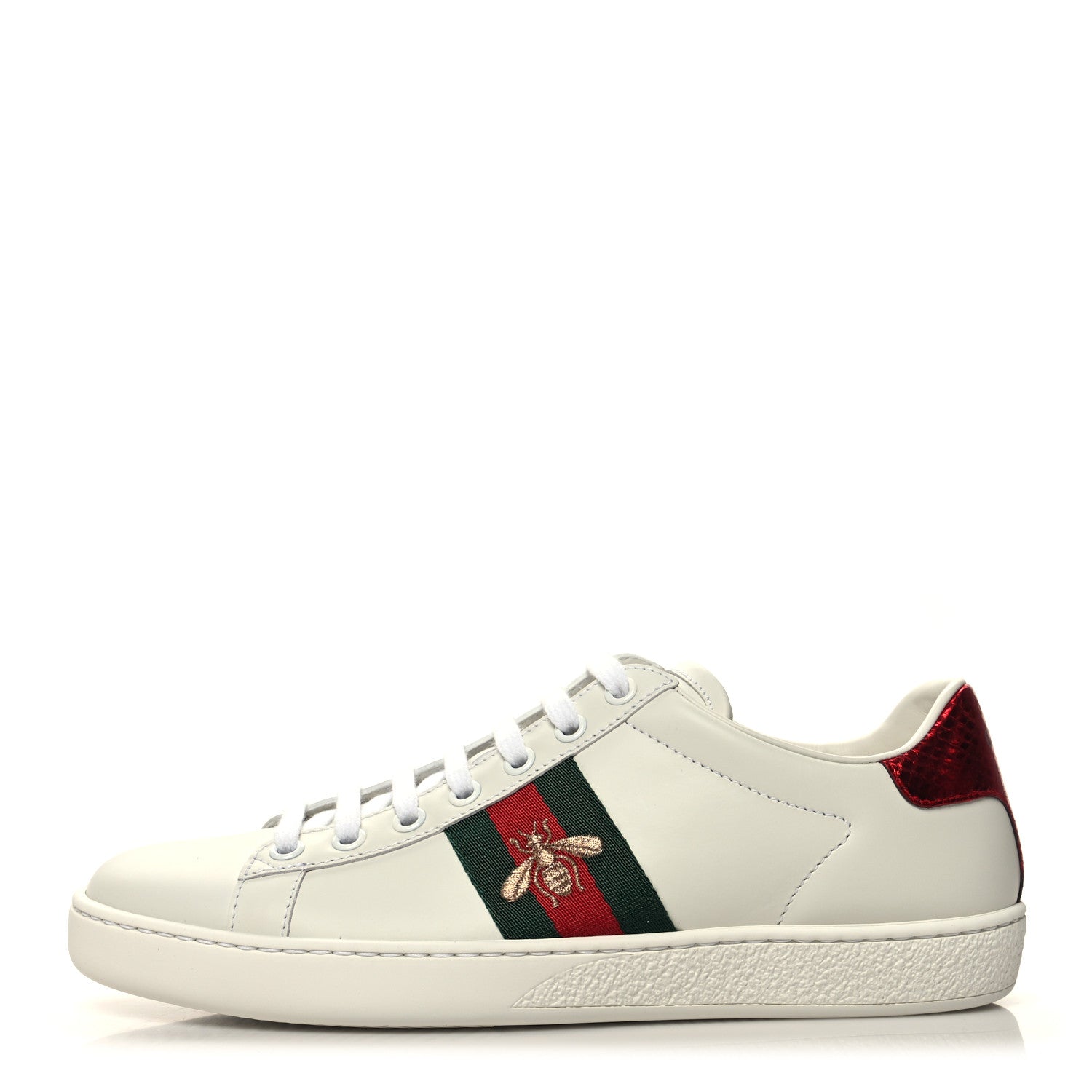Gucci Calfskin Ayers Bee Embroidered Womens Ace Sneakers 38 White Green 1 of 9