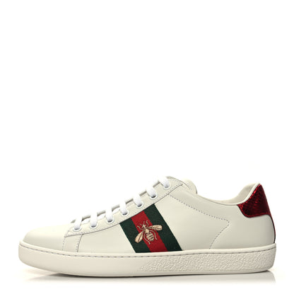 Gucci Calfskin Ayers Bee Embroidered Womens Ace Sneakers 38 White Green 1 of 9