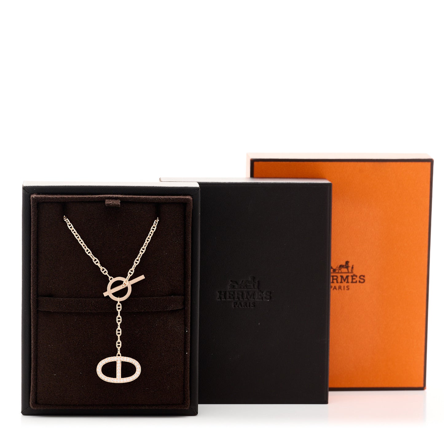 18K Rose Gold Diamond GM Chaine D'Ancre Contour Pendant Necklace ST