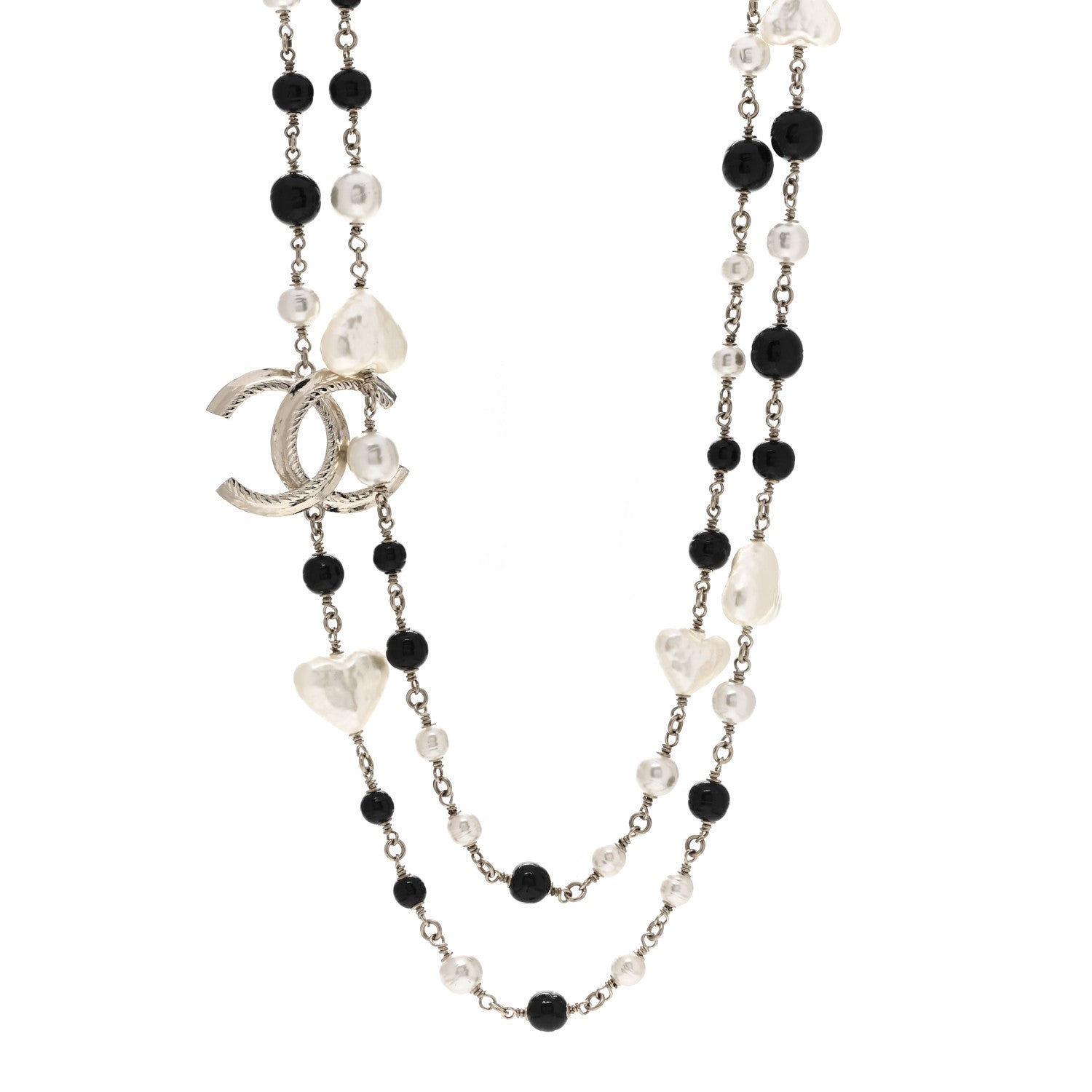Chanel Pearl Bead Heart CC Long Necklace Gold Black 1 of 3
