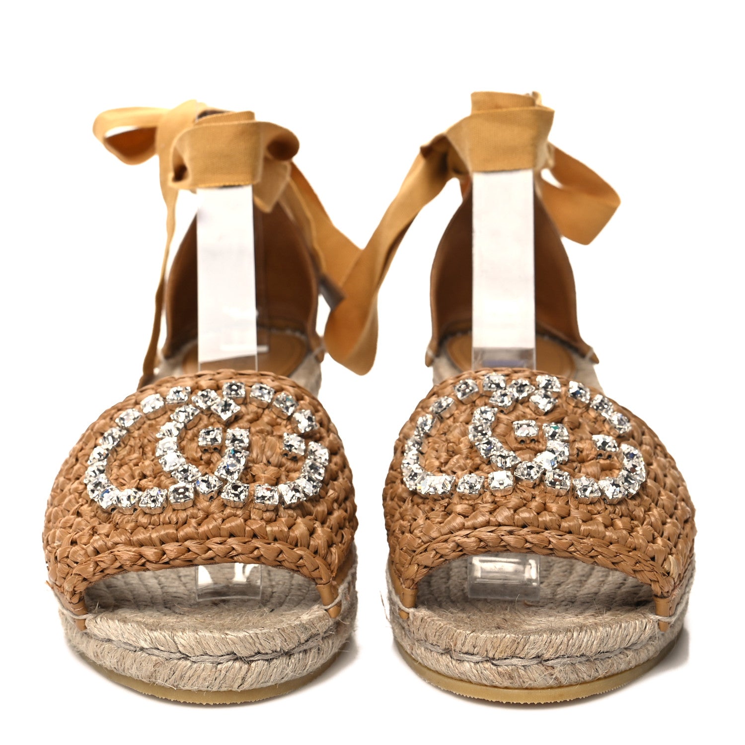 Gucci Raffia Canvas Crystal Interlocking G Espadrilles 37.5 Beige 2 of 8