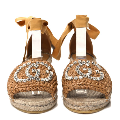 Gucci Raffia Canvas Crystal Interlocking G Espadrilles 37.5 Beige 2 of 8