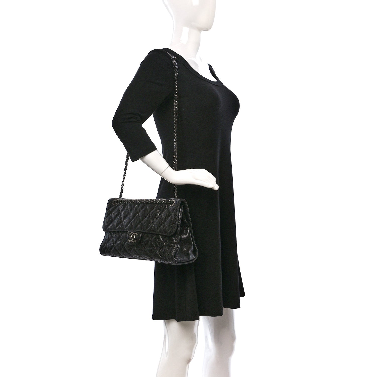 Chanel Crumpled Grained Calfskin Jumbo CC Crave Flap Black 2 of 15