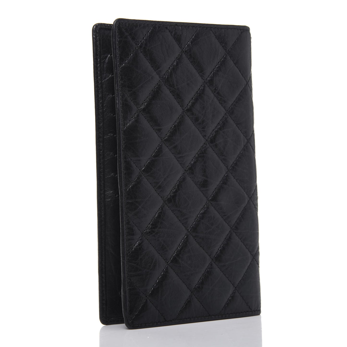 Aged Calfskin Quilted Cambon Yen Wallet Black