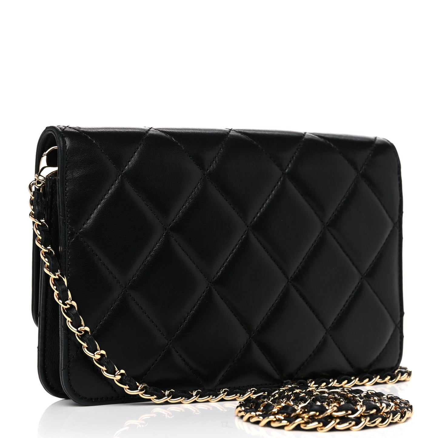 Lambskin Quilted Golden Class Wallet on Chain WOC Black