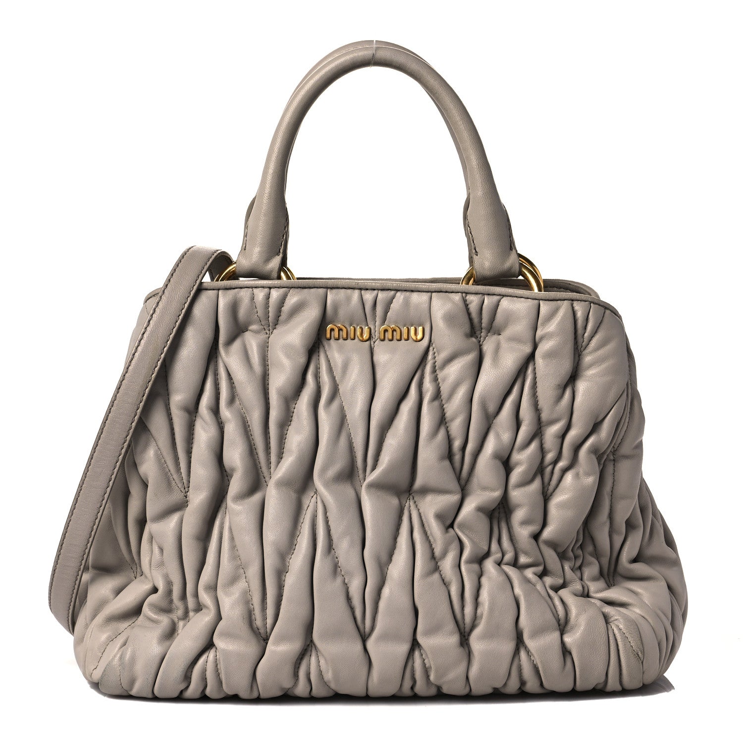 Miu Miu Nappa Matelasse Bauletto Top Handle Bowler Pomice 1 of 12