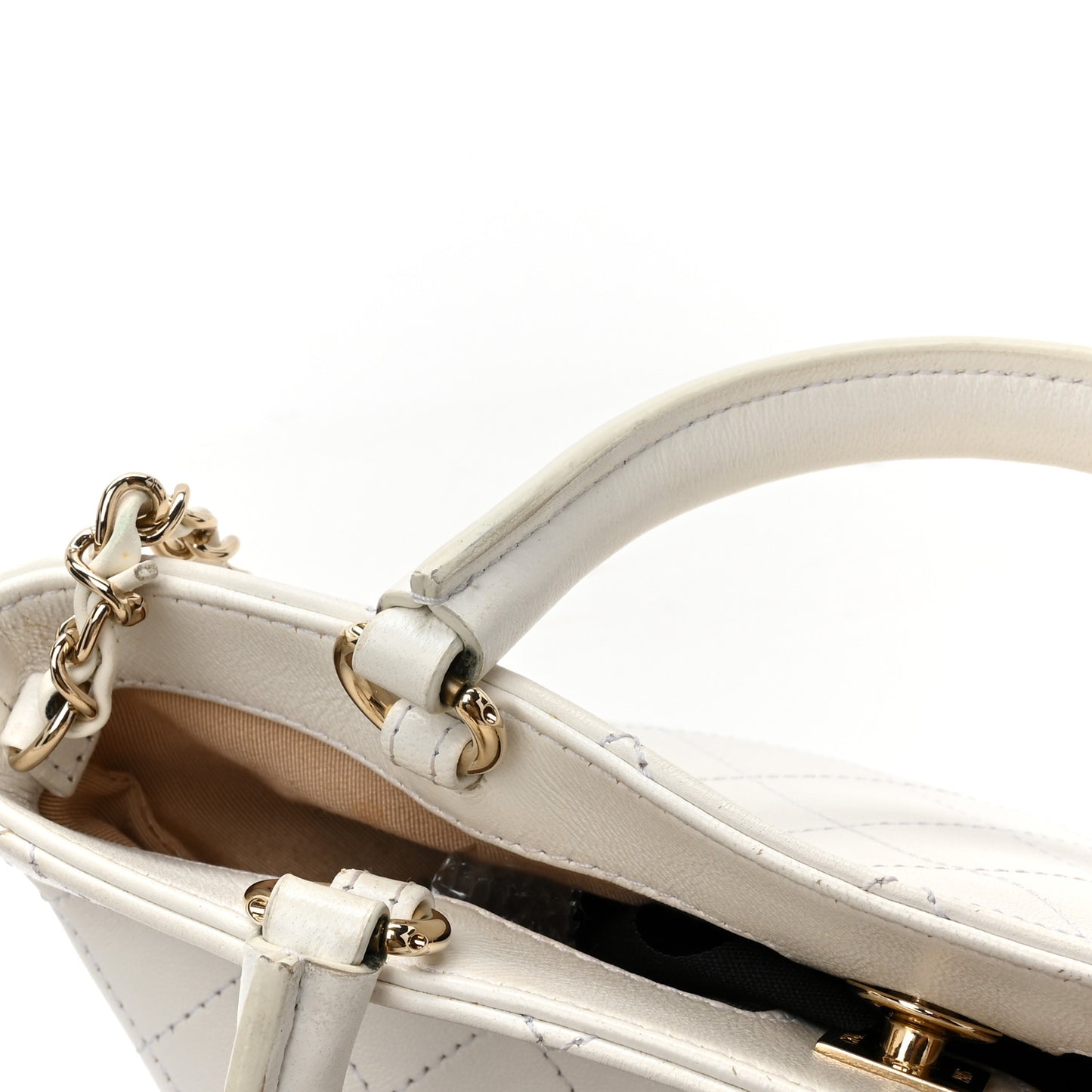 Lambskin Stitched Small Shopping Tote White