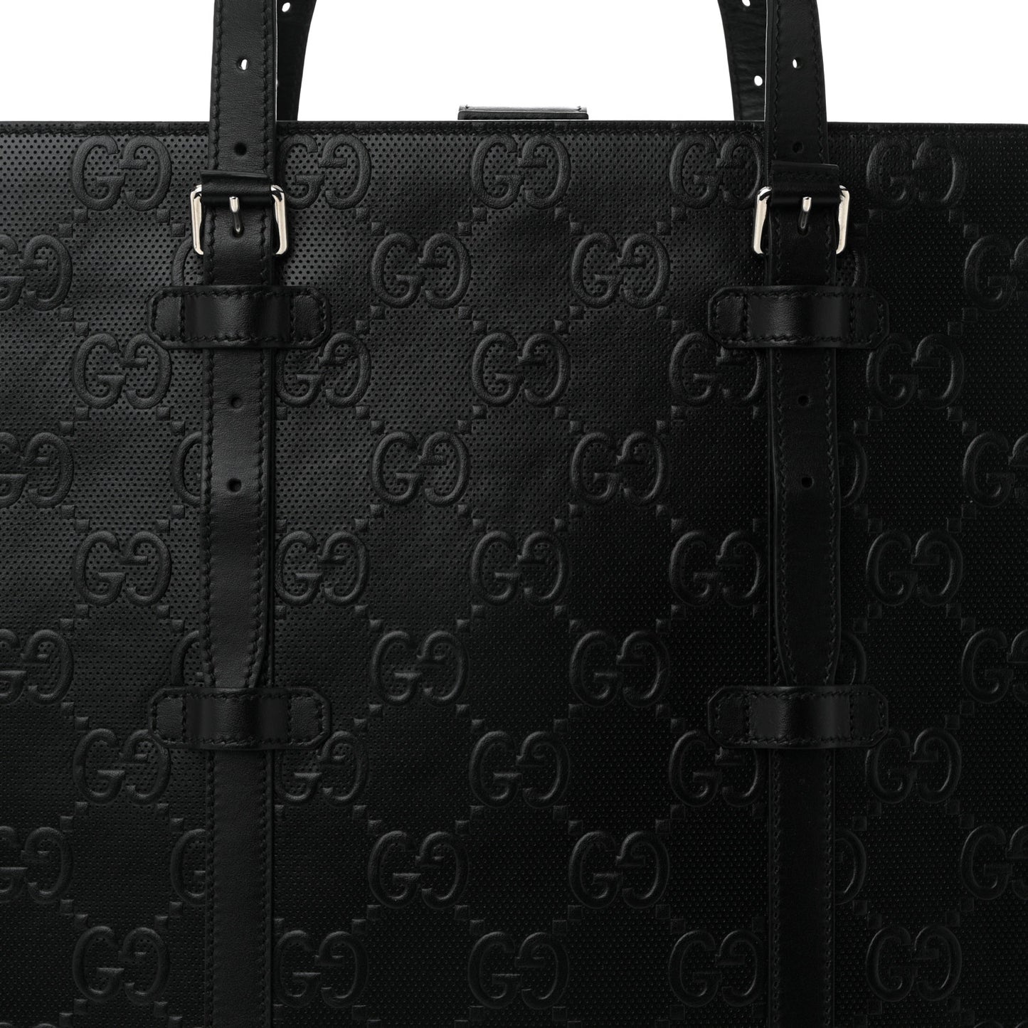 Calfskin GG Tennis Embossed Medium Tote Bag Black