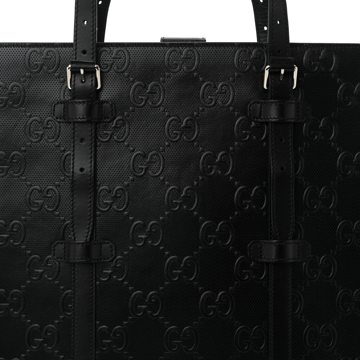 Gucci Calfskin GG Tennis Embossed Medium Tote Bag Black 9 of 11